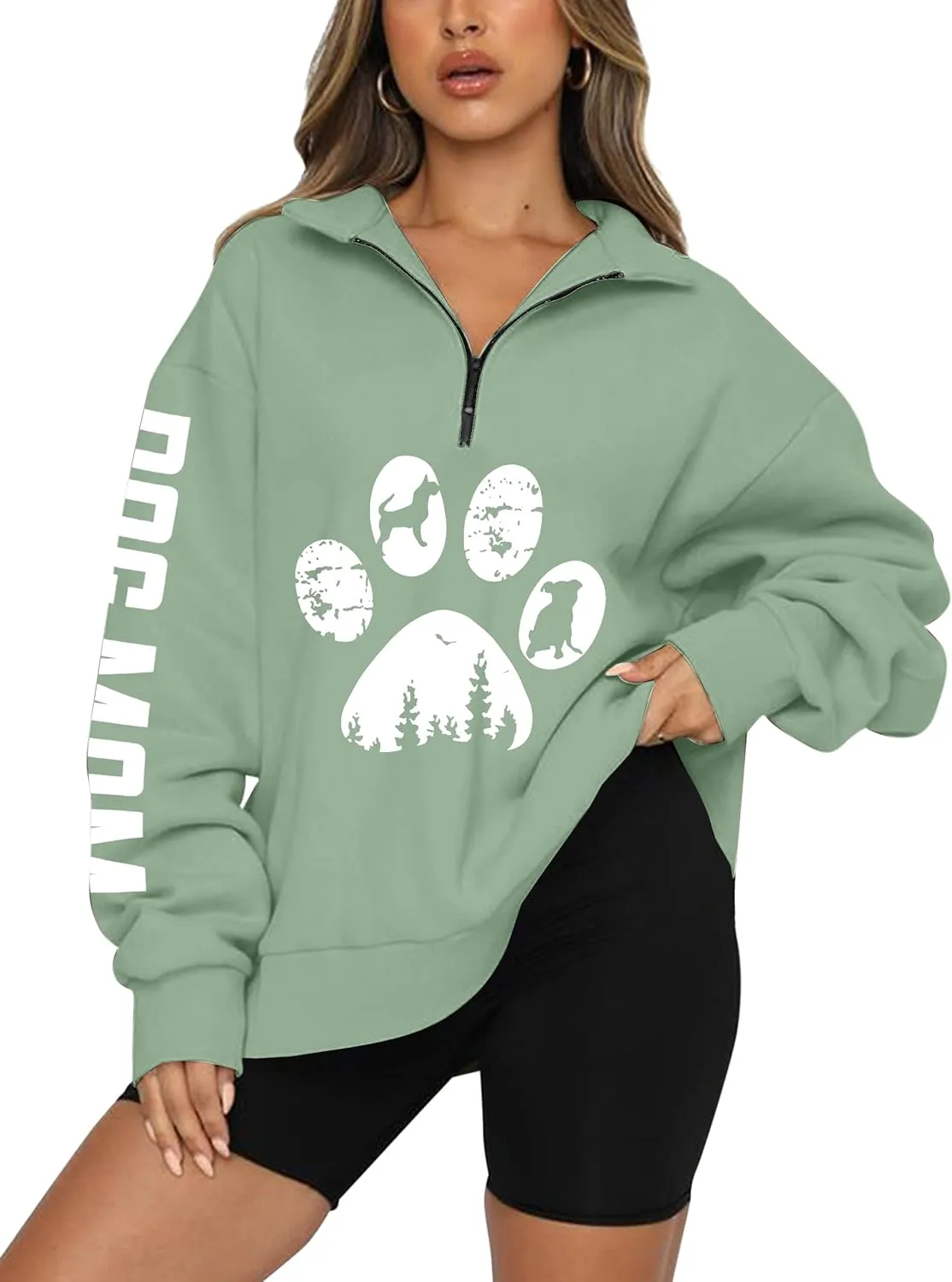 LOTUCY Dog Mom Sweatshirts Women Funny Dog Paw Graphic Shirts Mom Life Casual Long Sleeve Pullover Tops