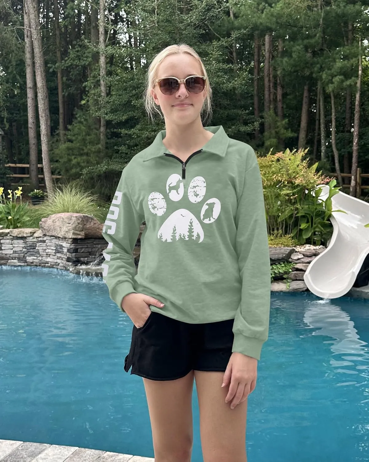 LOTUCY Dog Mom Sweatshirts Women Funny Dog Paw Graphic Shirts Mom Life Casual Long Sleeve Pullover Tops