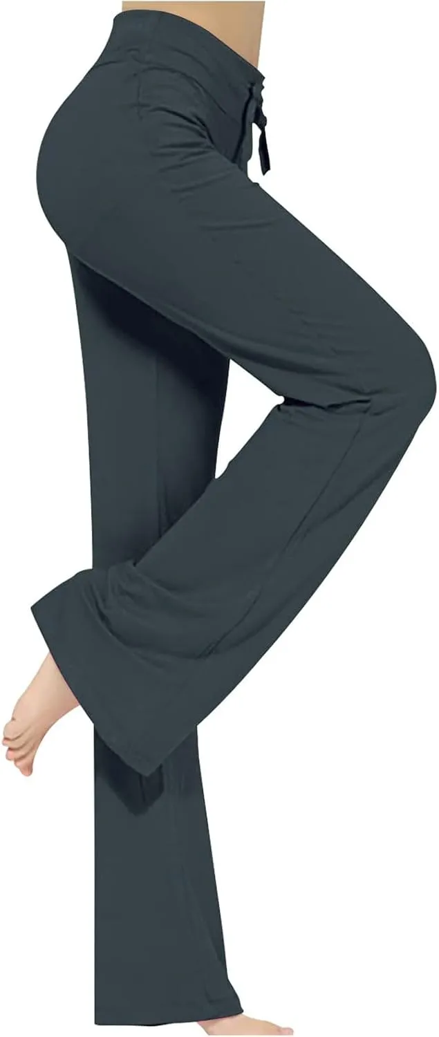 LRMQS Womens Wide Leg Yoga Leggings Drawstring Elastic High Waist Gym Sports Tights Pant Workout Casual Loose Trousers