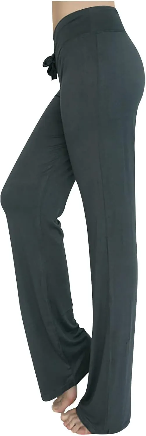 LRMQS Womens Wide Leg Yoga Leggings Drawstring Elastic High Waist Gym Sports Tights Pant Workout Casual Loose Trousers