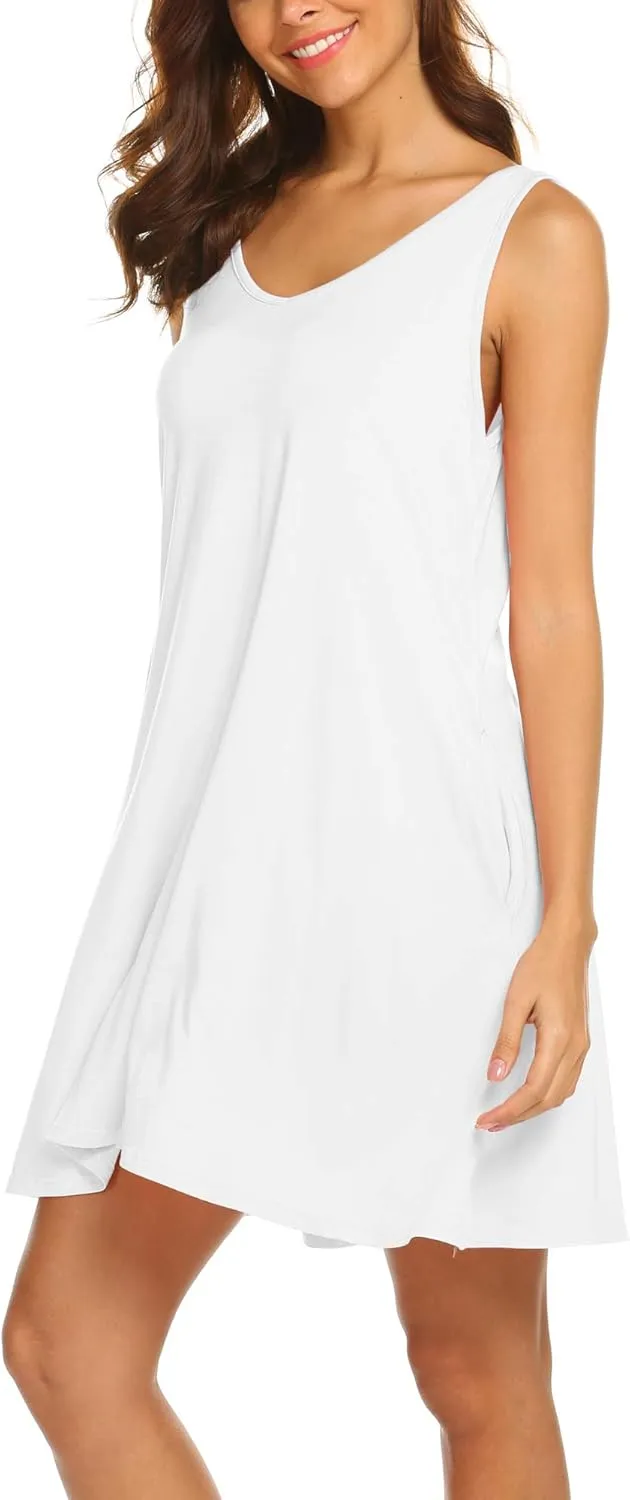 LuckyMore Women's Summer Sundresses Beach Cover Up Criss Cross Back Pocket Swing T-Shirt Dress S-3XL