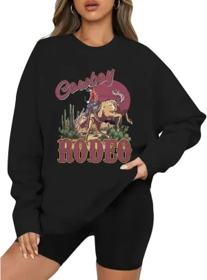 LUKYCILD Western Shirts for Women Oversized Sweatshirt Wild West Sweatshirt Cowgirl Rodeo Shirt Graphic Long Sleeve Pullover