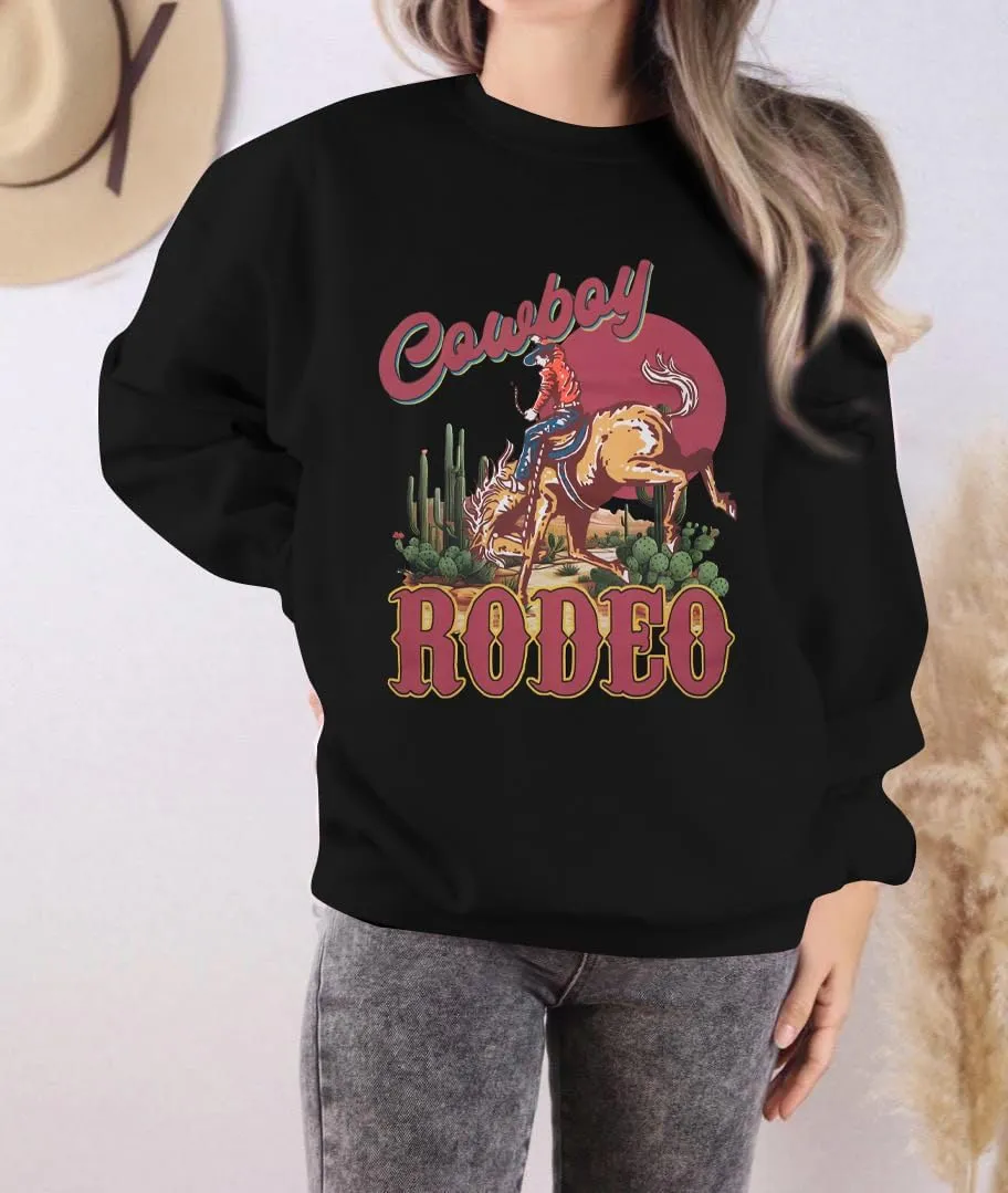 LUKYCILD Western Shirts for Women Oversized Sweatshirt Wild West Sweatshirt Cowgirl Rodeo Shirt Graphic Long Sleeve Pullover