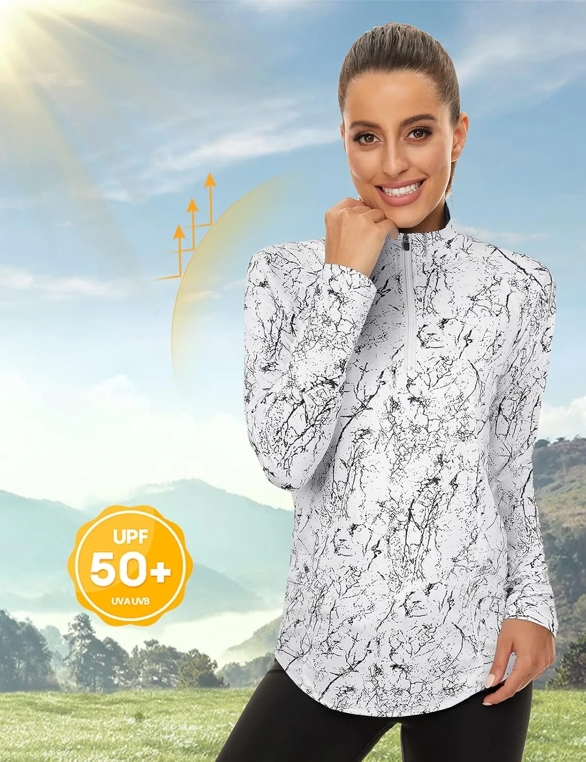 LURANEE Womens UPF 50  Long Sleeve 1/4 Zip Pullover Athletic Hiking Running Workout Tops