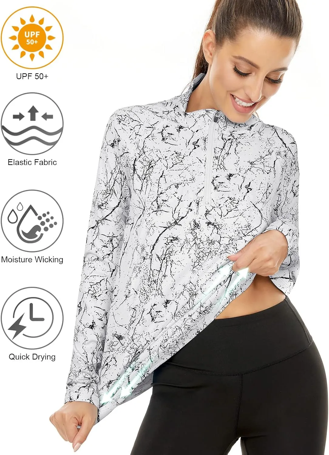 LURANEE Womens UPF 50  Long Sleeve 1/4 Zip Pullover Athletic Hiking Running Workout Tops