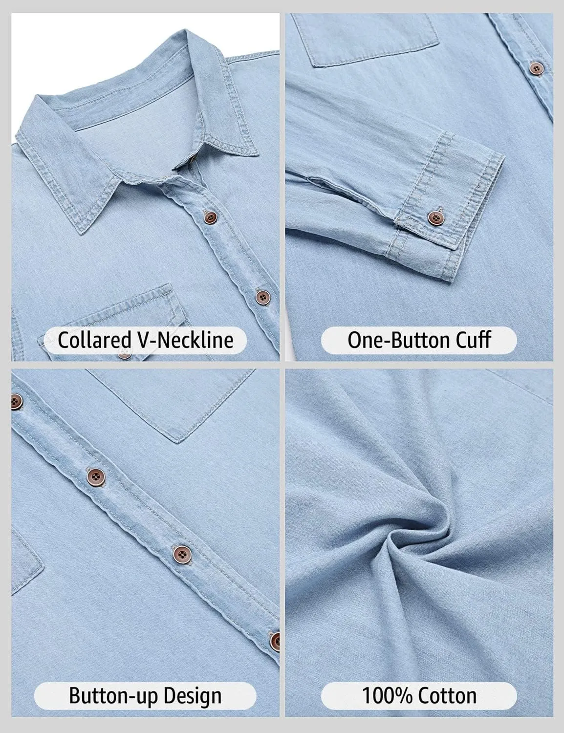 luvamia Denim Shirt Women Chambray Jean Western Shirts Long Sleeve Button Down Tops