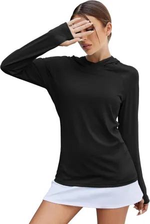 LUYAA Women's UPF 50  Sun Protection Hoodie Breathable Stretch Hiking Shirts Long Sleeve for Running Outdoor Workout