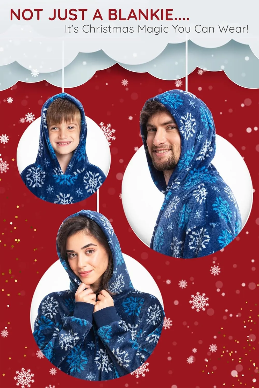Mad Dog Wearable Fleece Blanket Hoodie, Christmas Matching Family Sets with Long Sleeves for Adults Girls & Boys Xmas Poncho
