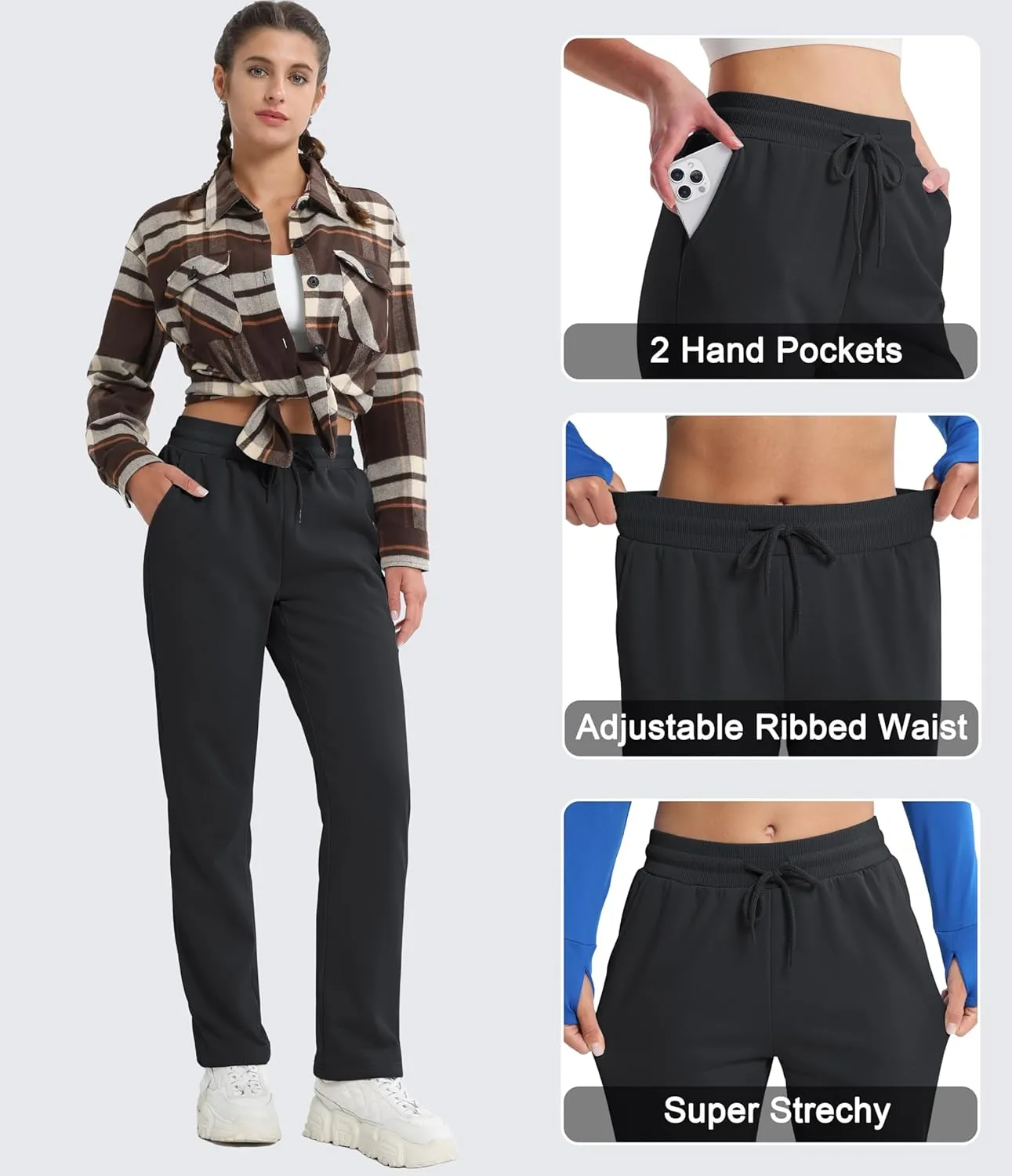 MAGCOMSEN Women's Sherpa Lined Sweatpants Winter Warm Fleece Pants Water Resistant Thermal Pants for Lounge Outdoor Snow