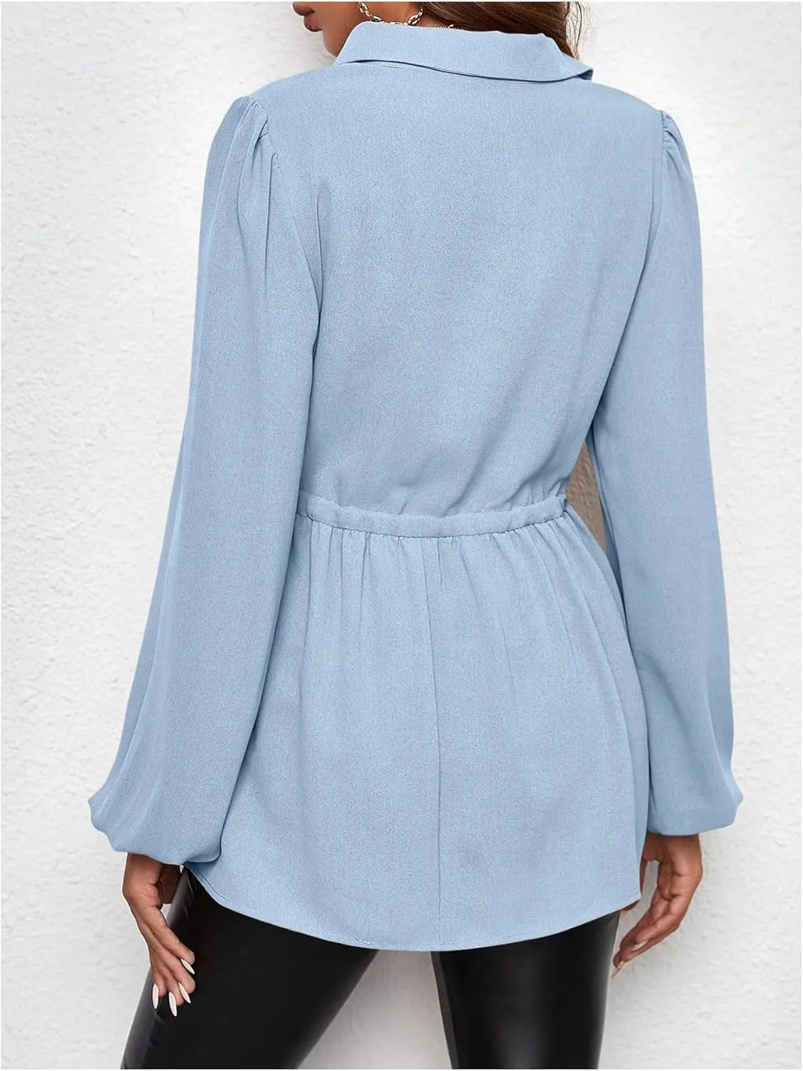 MakeMeChic Women's Maternity Shirts Long Sleeve Belted Button Down Casual Pregnancy Blouse Tops