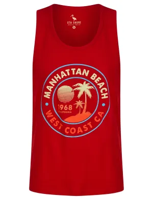 Manhattan Beach Motif Print Cotton Vest Top in Barados Cherry - South Shore
