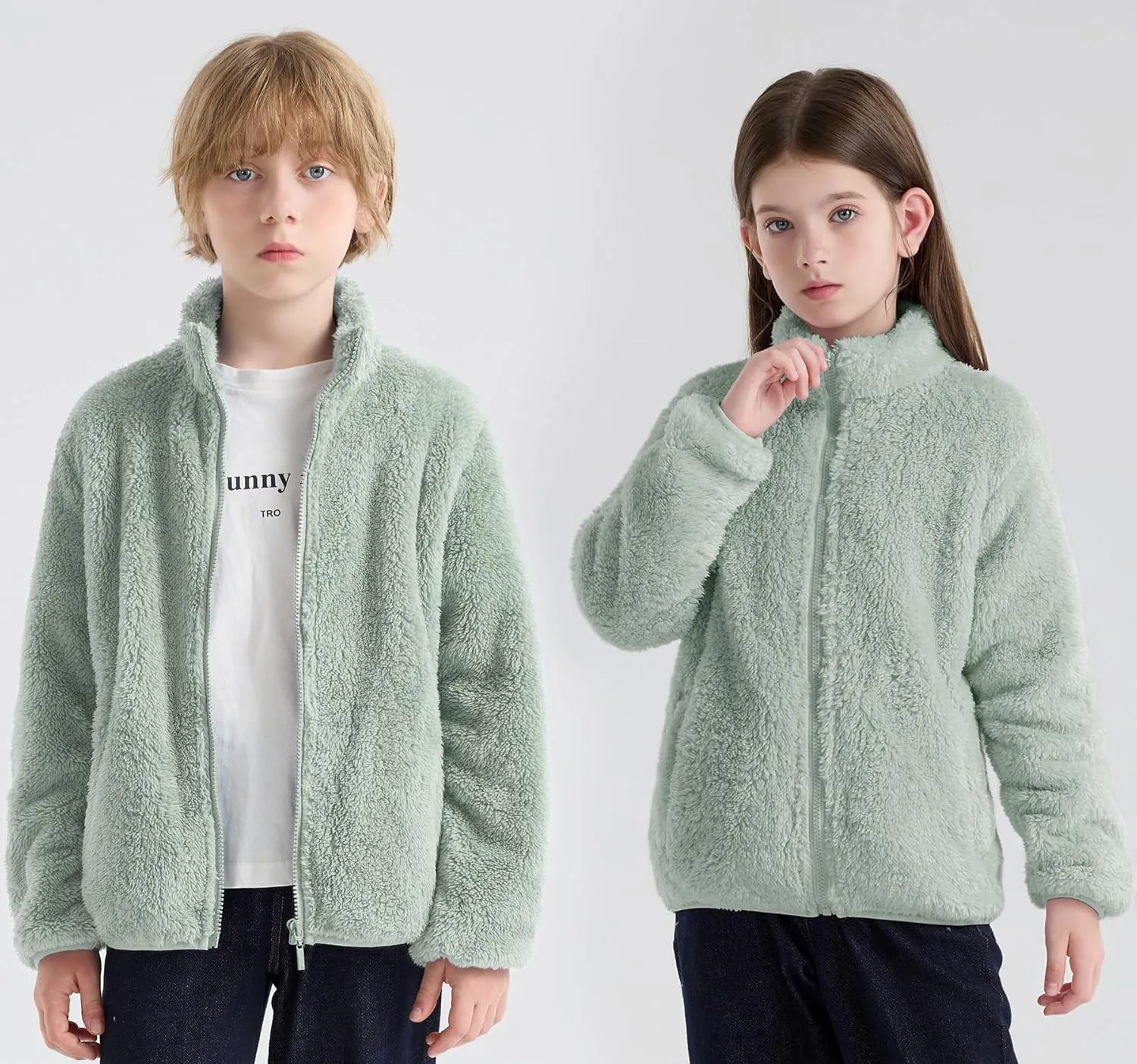 maoo garden Girls Boys Fleece Jacket Kids Winter Sherpa Coat Lightweight Full-Zip Spring Fall Windbreaker