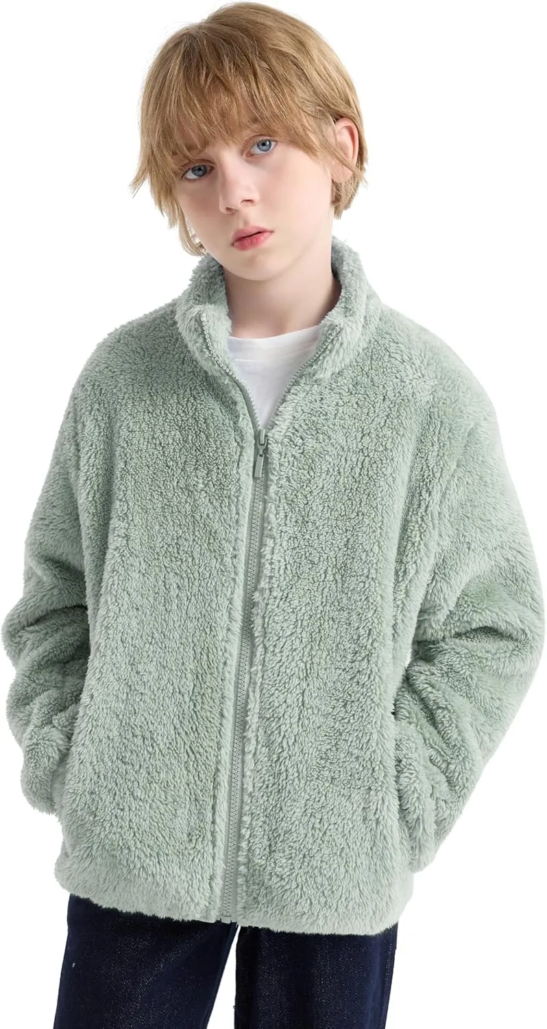 maoo garden Girls Boys Fleece Jacket Kids Winter Sherpa Coat Lightweight Full-Zip Spring Fall Windbreaker