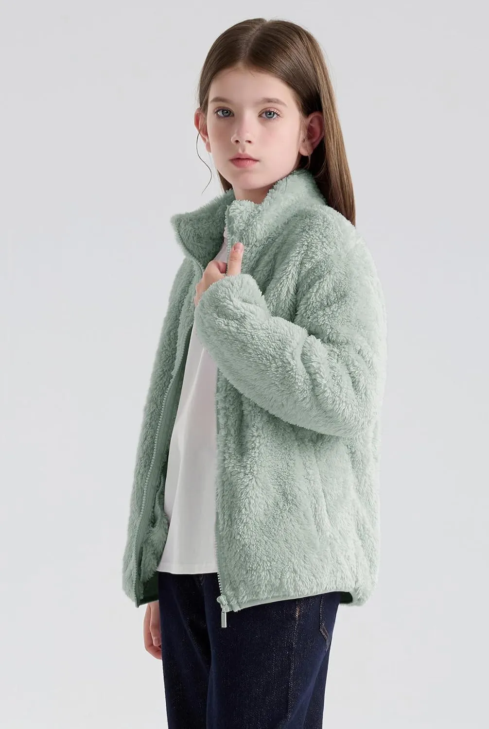 maoo garden Girls Boys Fleece Jacket Kids Winter Sherpa Coat Lightweight Full-Zip Spring Fall Windbreaker