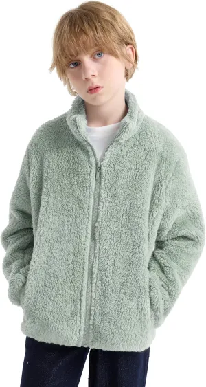 maoo garden Girls Boys Fleece Jacket Kids Winter Sherpa Coat Lightweight Full-Zip Spring Fall Windbreaker
