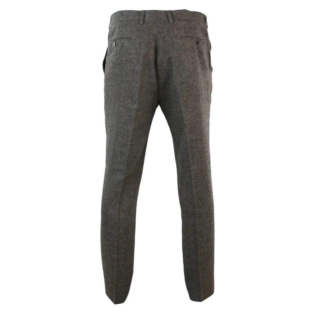 Martez - Men's Herringbone Tweed Trousers Blue Brown
