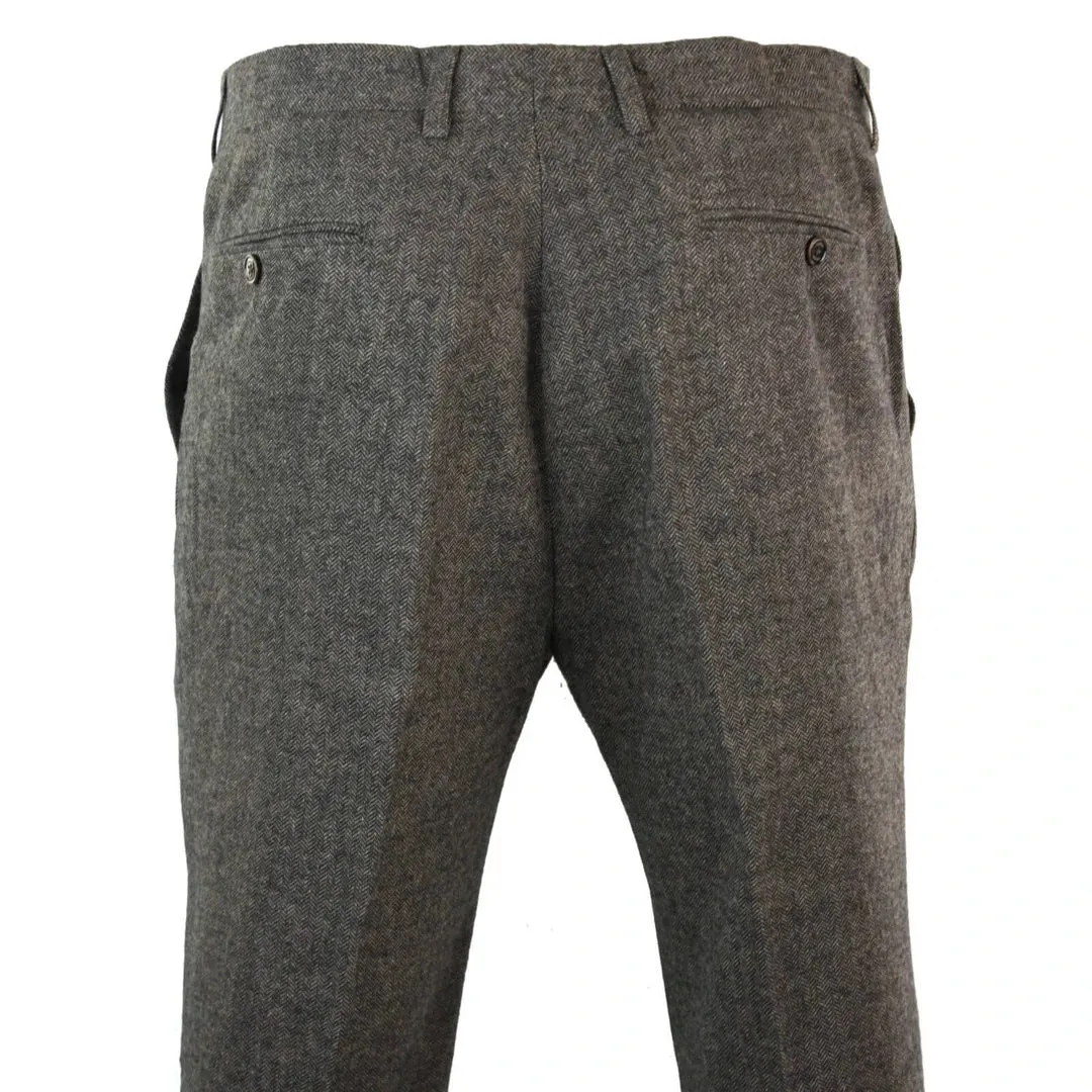 Martez - Men's Herringbone Tweed Trousers Blue Brown