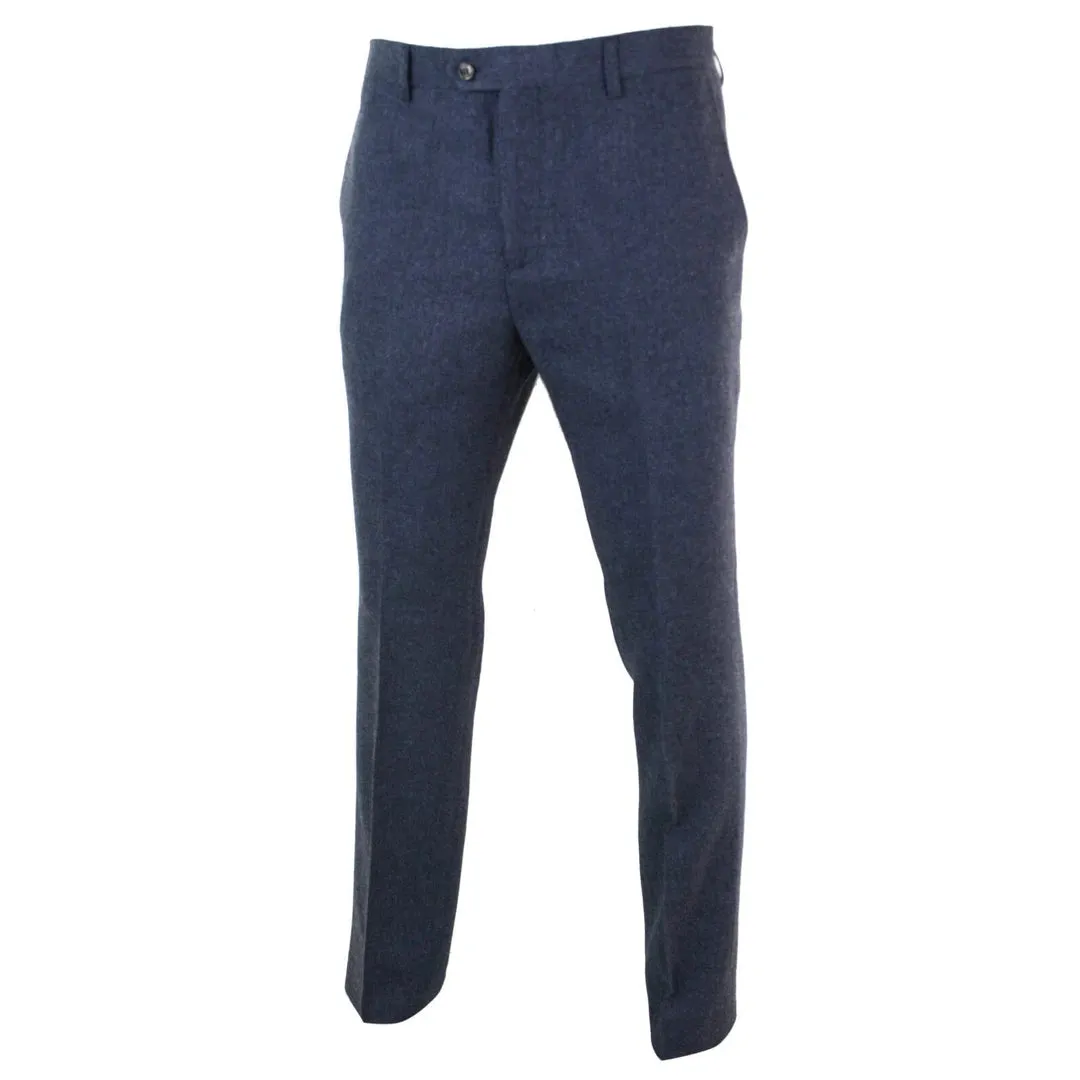 Martez - Men's Herringbone Tweed Trousers Blue Brown