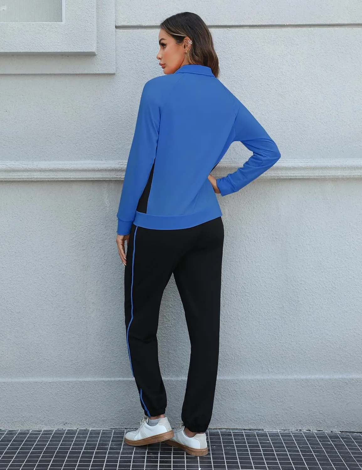 Marvmys Color Block Tracksuit for Women 2 Piece Outfits Fall Sweatsuits Zip Up Jogging Suit Long Sleeve Jogger Lounge Sets