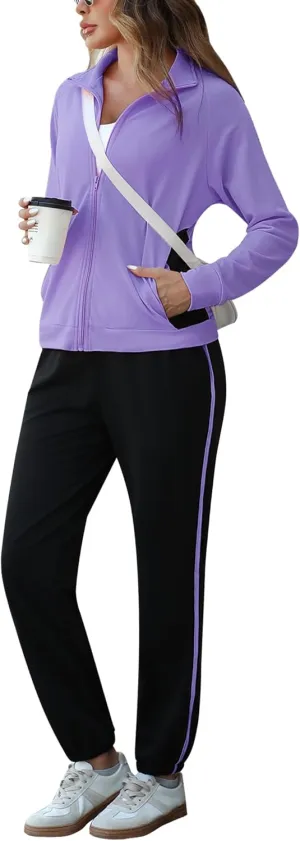 Marvmys Color Block Tracksuit for Women 2 Piece Outfits Fall Sweatsuits Zip Up Jogging Suit Long Sleeve Jogger Lounge Sets