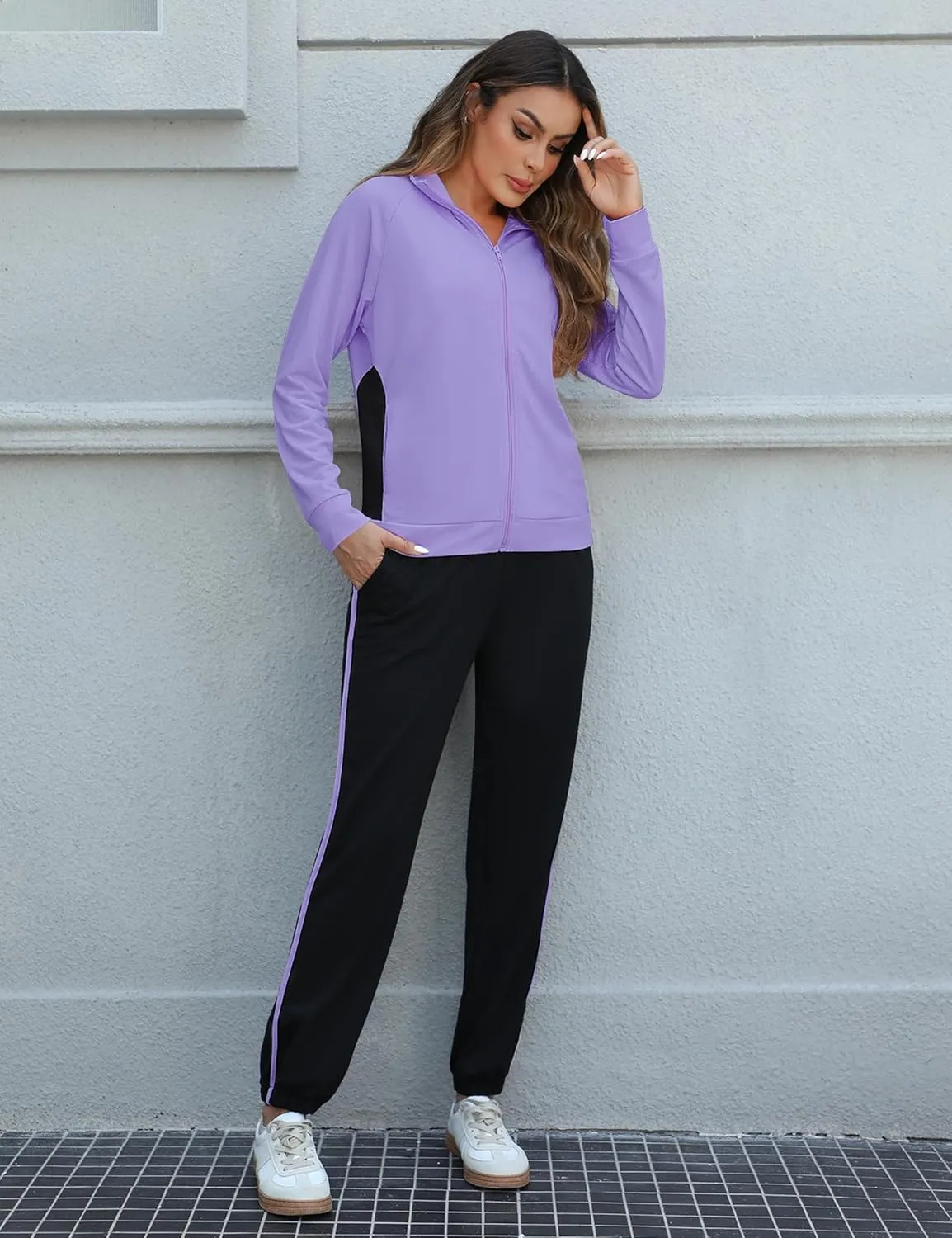 Marvmys Color Block Tracksuit for Women 2 Piece Outfits Fall Sweatsuits Zip Up Jogging Suit Long Sleeve Jogger Lounge Sets