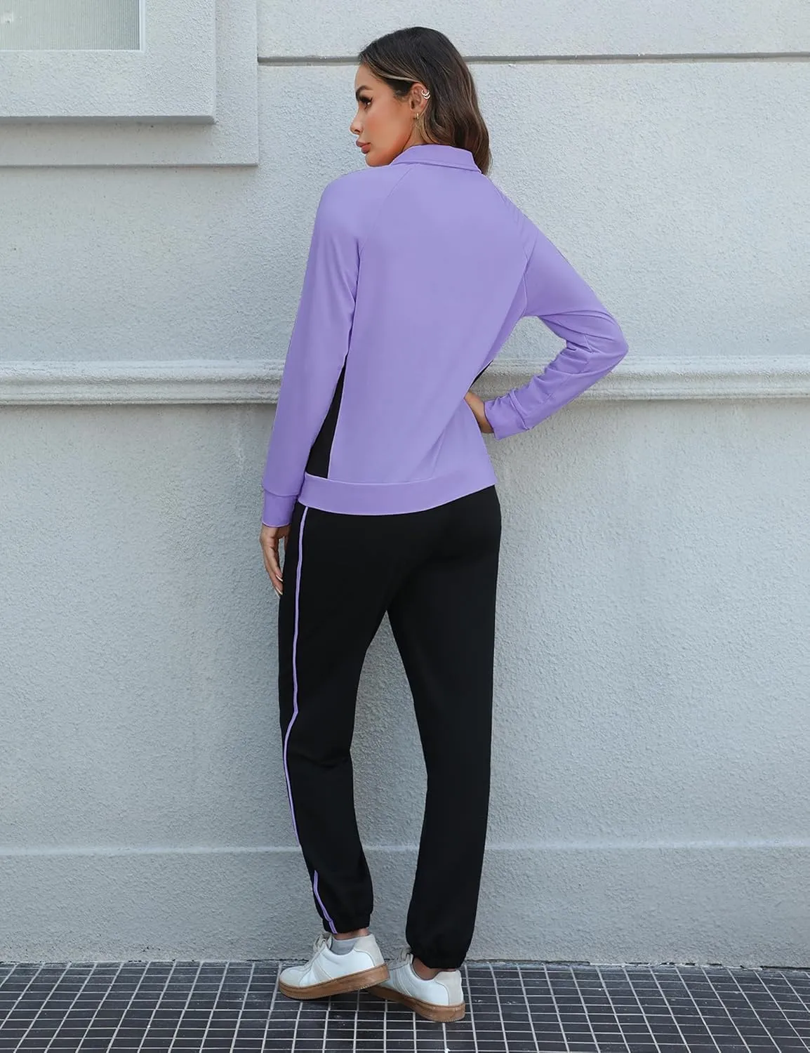 Marvmys Color Block Tracksuit for Women 2 Piece Outfits Fall Sweatsuits Zip Up Jogging Suit Long Sleeve Jogger Lounge Sets
