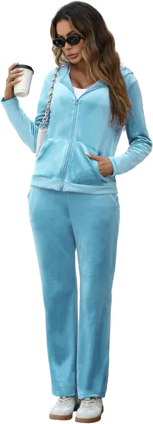 Marvmys Velour Tracksuit Womens 2 Piece Outfits Velvet Sweatsuit Jogging Suit Full Zip Up Hoodie and Sweatpants Set