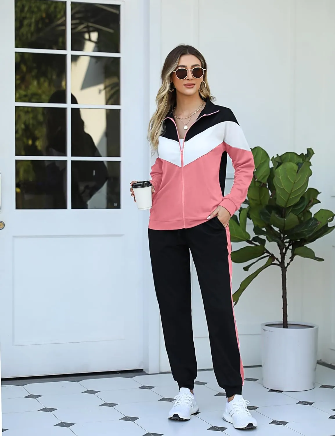 Marvmys Women's Tracksuit Set 2 Piece Sweatsuit Outfits Long Sleeve Zip Up Lounge Jogger Set with Pocket
