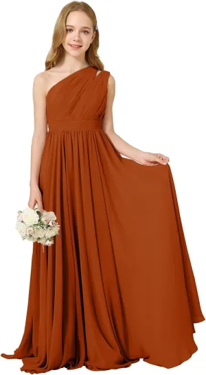 MCieloLuna Girls Chiffon Wedding Bridesmaid Dress One Shoulder A-Line Flower Girl Dresses Formal Evening Party Maxi Gown