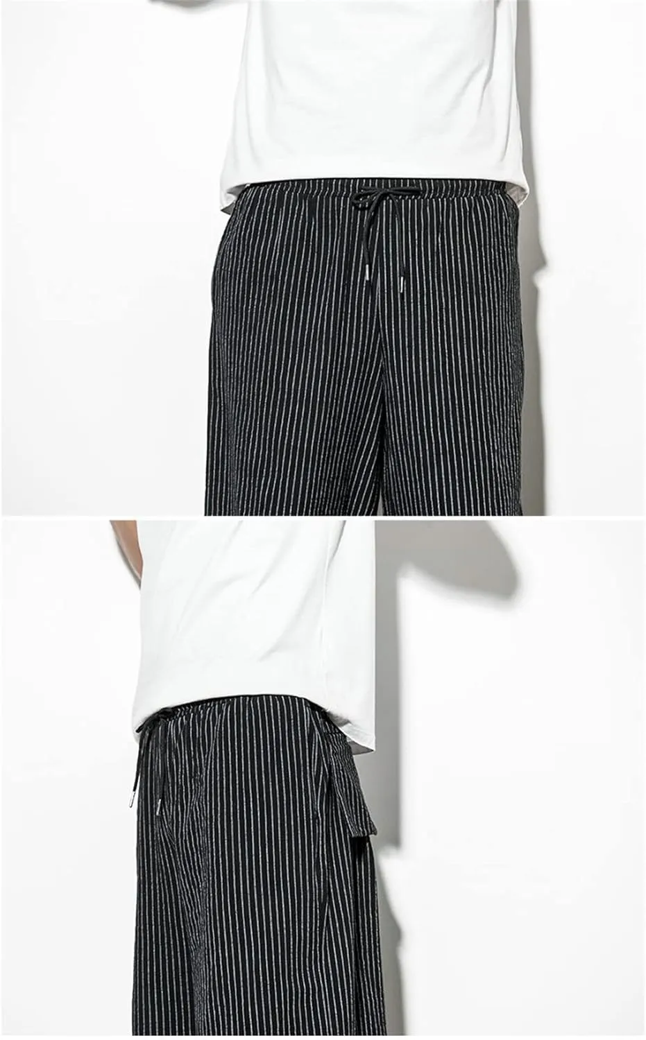 Men Baggy Cotton Harem Pants Summer Vintage Striped Pants Men Women Hip Hop Plus Size Wide Leg Pants