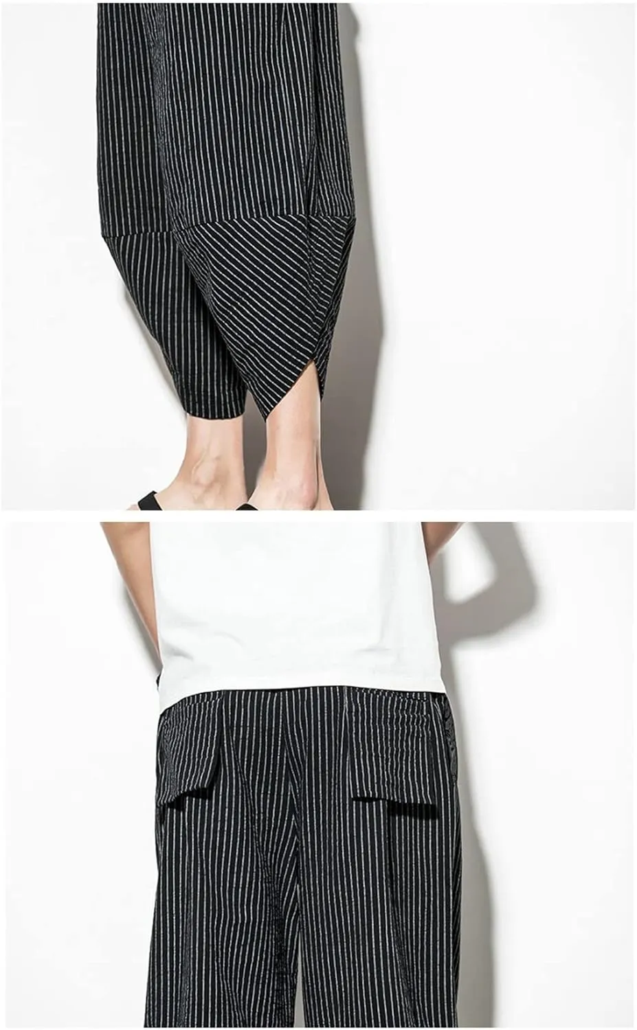 Men Baggy Cotton Harem Pants Summer Vintage Striped Pants Men Women Hip Hop Plus Size Wide Leg Pants