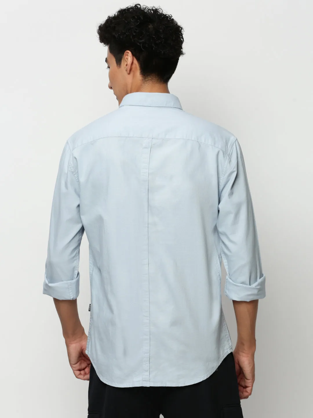 Men Blue Premium Embroidered Button Down Collar Oxford Cotton Slim Fit Casual Shirt