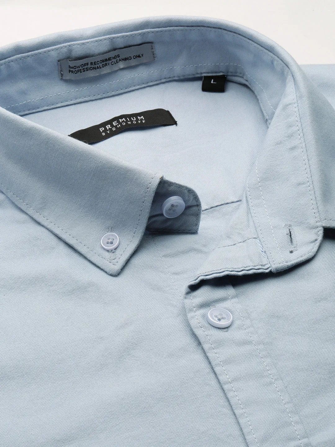 Men Blue Premium Embroidered Button Down Collar Oxford Cotton Slim Fit Casual Shirt