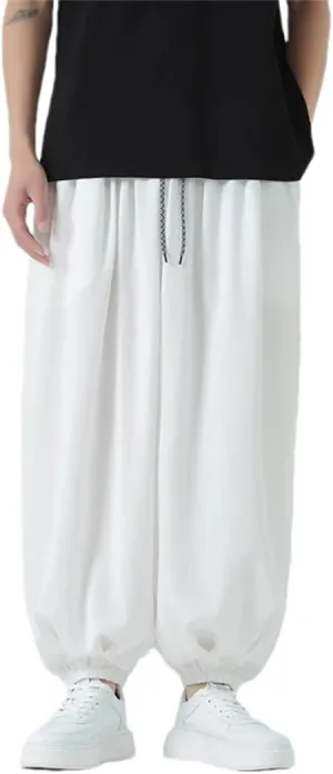 Men Casual Wide Leg Harem Pants Elastic Waist Streetwear Trousers Vintage Harajuku Pants