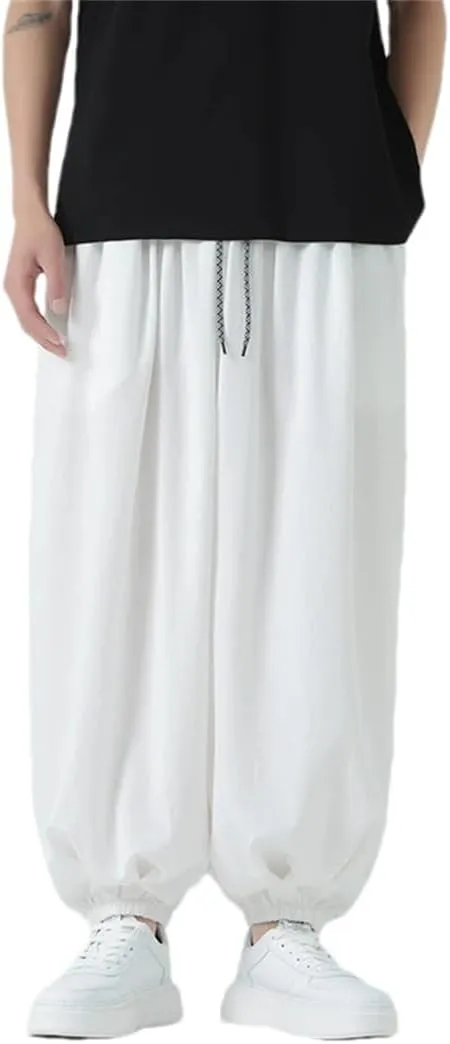 Men Casual Wide Leg Harem Pants Elastic Waist Streetwear Trousers Vintage Harajuku Pants