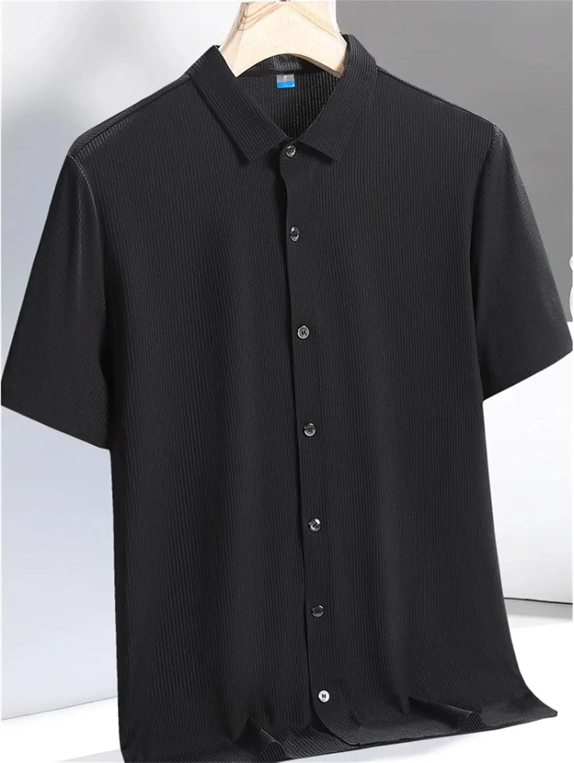 Men Cooling Nylon Silk Quick Dry Shirts Short Sleeve Breathable Solid Casual Shirt