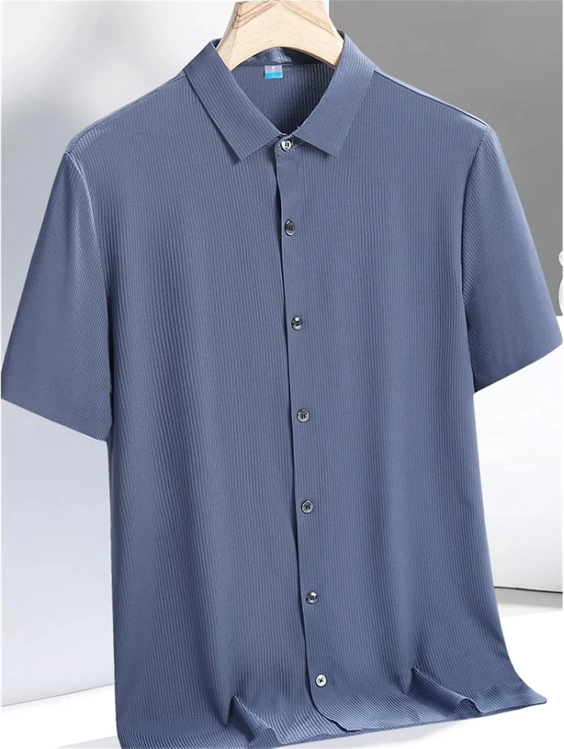 Men Cooling Nylon Silk Quick Dry Shirts Short Sleeve Breathable Solid Casual Shirt