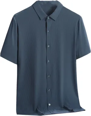 Men Cooling Nylon Silk Quick Dry Shirts Short Sleeve Breathable Solid Casual Shirt