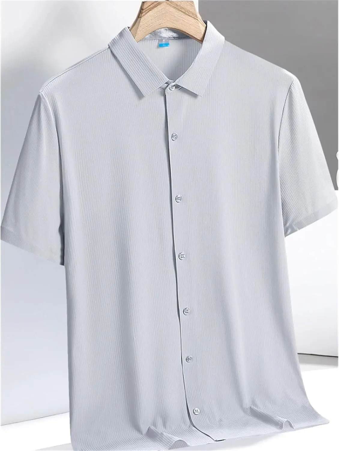 Men Cooling Nylon Silk Quick Dry Shirts Short Sleeve Breathable Solid Casual Shirt