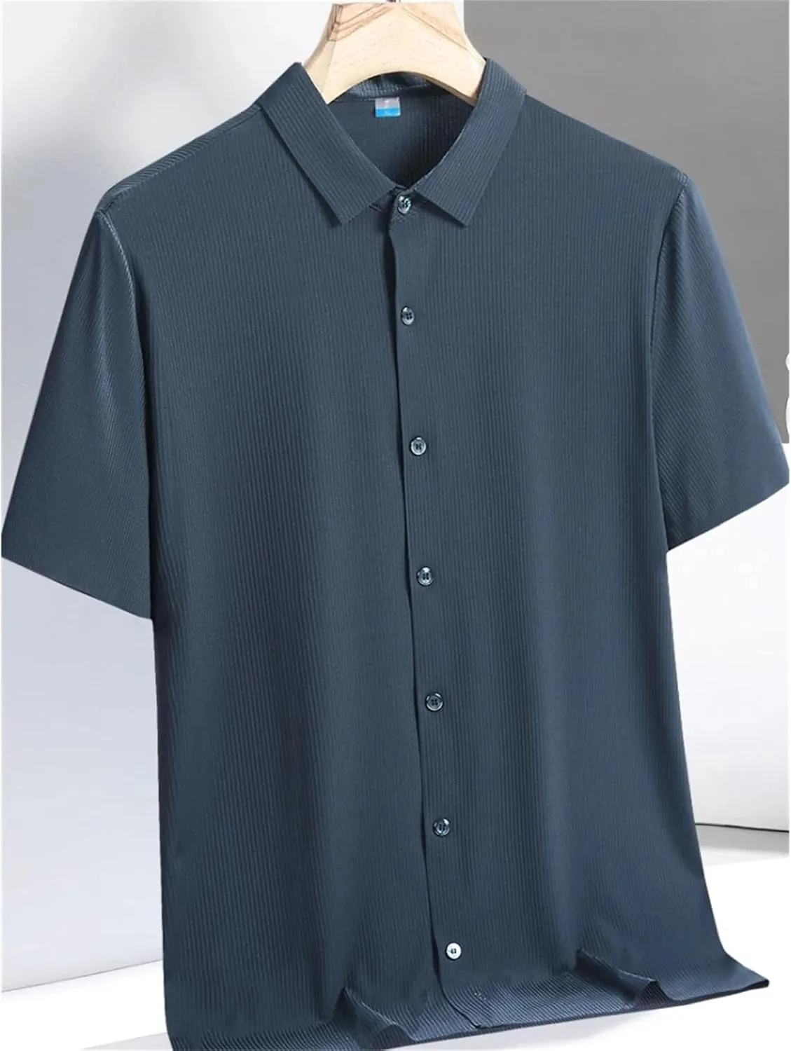 Men Cooling Nylon Silk Quick Dry Shirts Short Sleeve Breathable Solid Casual Shirt