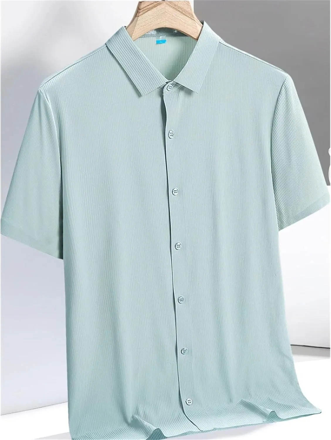 Men Cooling Nylon Silk Quick Dry Shirts Short Sleeve Breathable Solid Casual Shirt