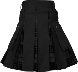 Men Scottish Kilts Scottish Traditional Highland Pleated Skirt Modern Gothic Tactical Plaid Kilts with Cargo Pockets