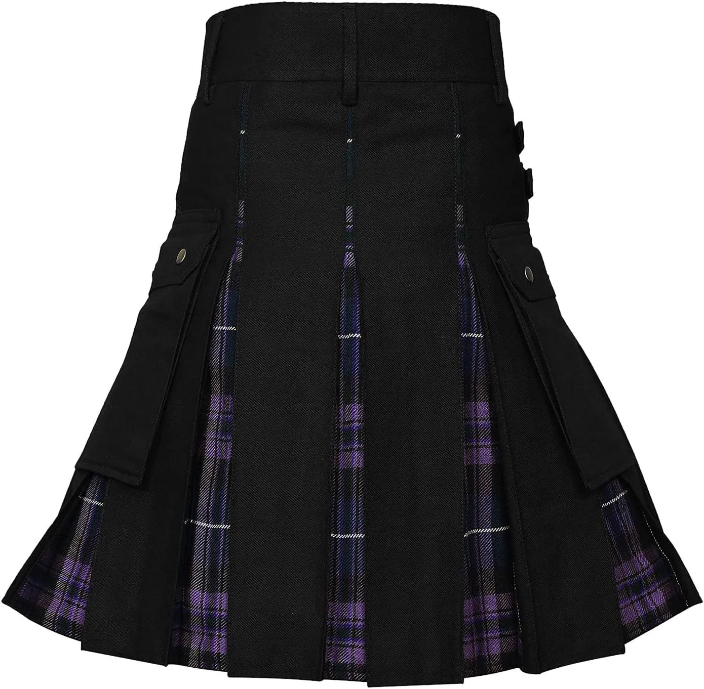 Men Scottish Kilts Scottish Traditional Highland Pleated Skirt Modern Gothic Tactical Plaid Kilts with Cargo Pockets