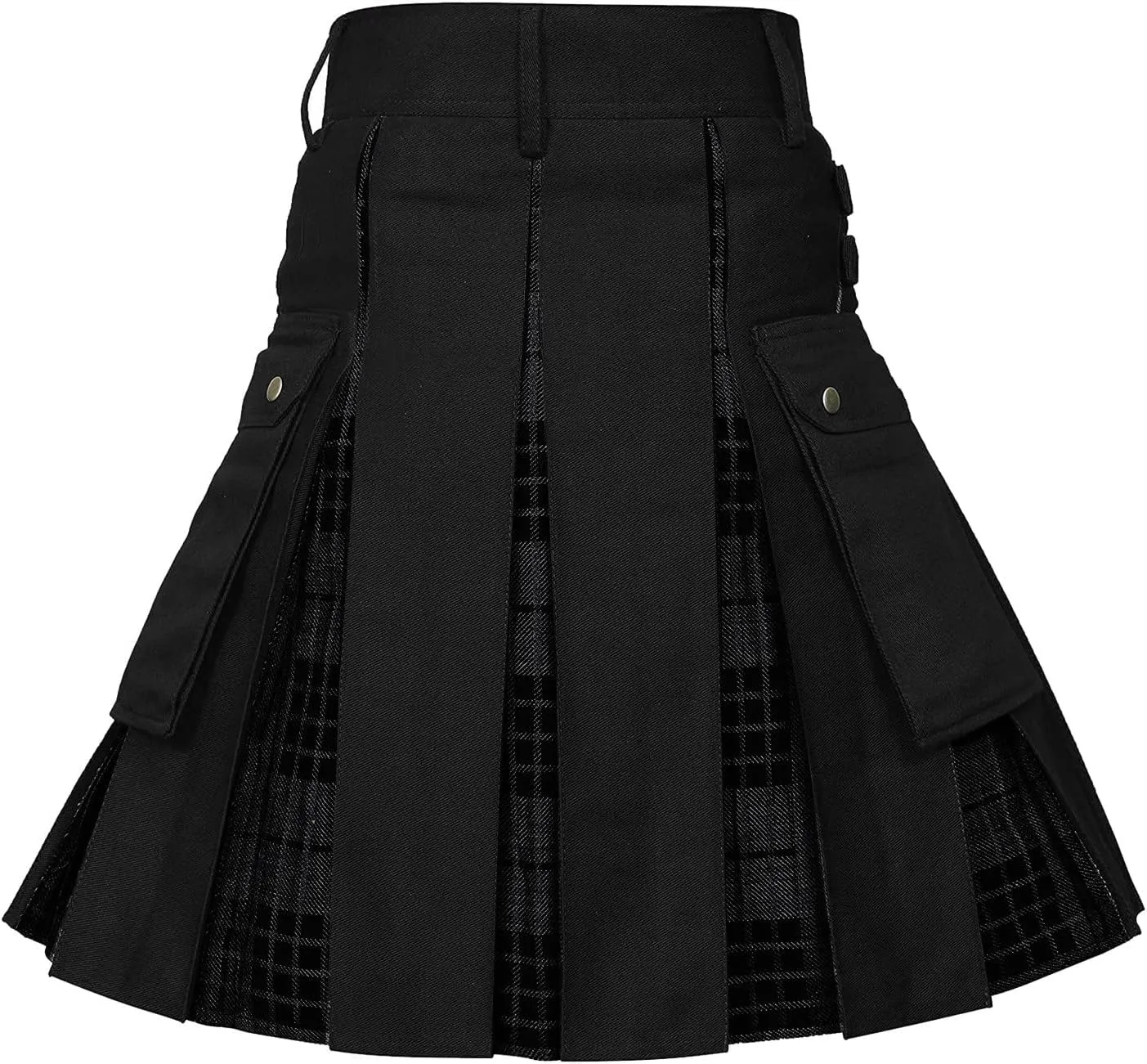 Men Scottish Kilts Scottish Traditional Highland Pleated Skirt Modern Gothic Tactical Plaid Kilts with Cargo Pockets