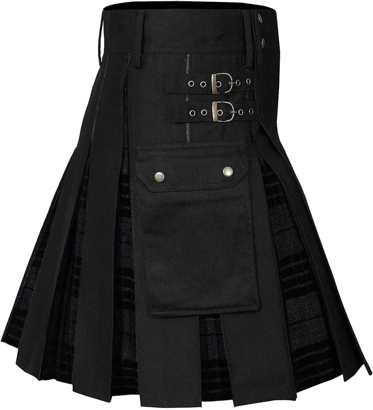 Men Scottish Kilts Scottish Traditional Highland Pleated Skirt Modern Gothic Tactical Plaid Kilts with Cargo Pockets
