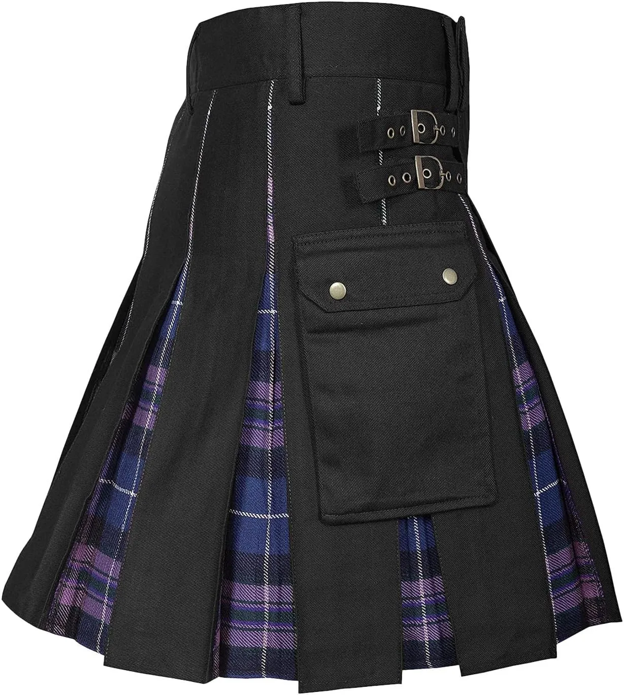 Men Scottish Kilts Scottish Traditional Highland Pleated Skirt Modern Gothic Tactical Plaid Kilts with Cargo Pockets