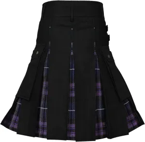Men Scottish Kilts Scottish Traditional Highland Pleated Skirt Modern Gothic Tactical Plaid Kilts with Cargo Pockets