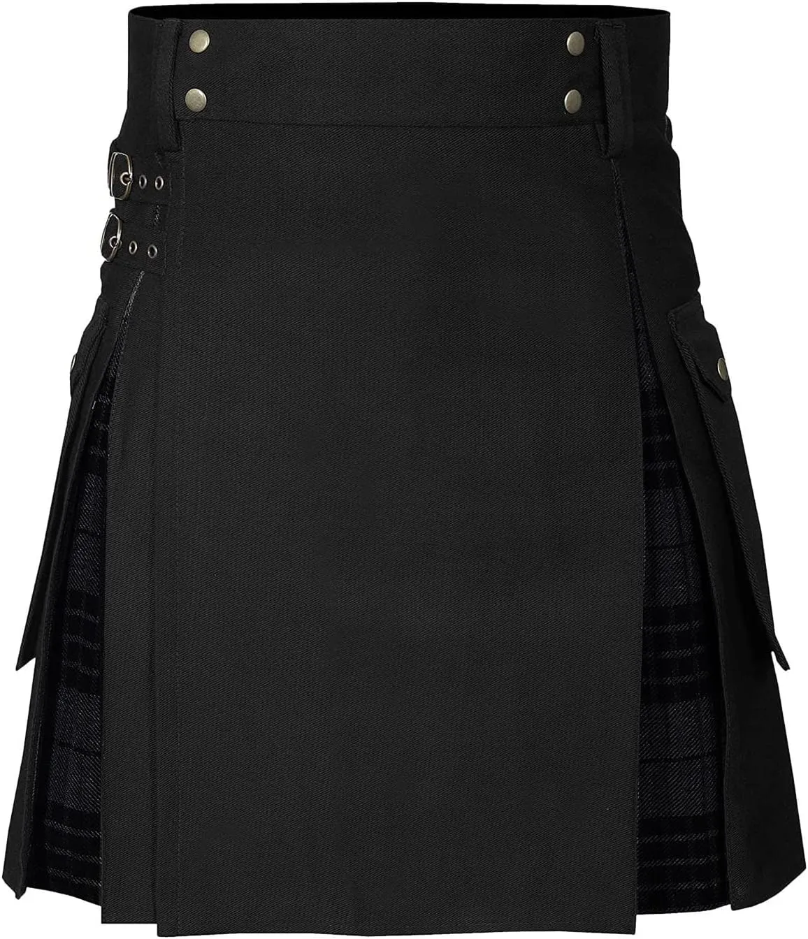 Men Scottish Kilts Scottish Traditional Highland Pleated Skirt Modern Gothic Tactical Plaid Kilts with Cargo Pockets