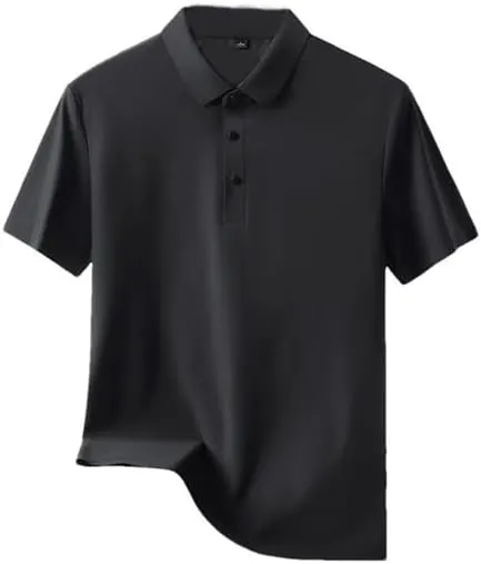 Men Slim Fit Casual Polo Shirts Quick Dry Short Sleeve Top Elasticity Cool Ice Silk Polo Shirt