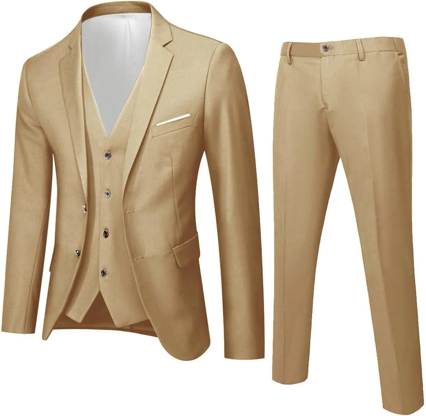 Mens 3 Piece Slim Fit Suit Suits Big and Tall, Blazer Jacket Vest Pants Set, Solid Wedding Party Dress Tux Suite